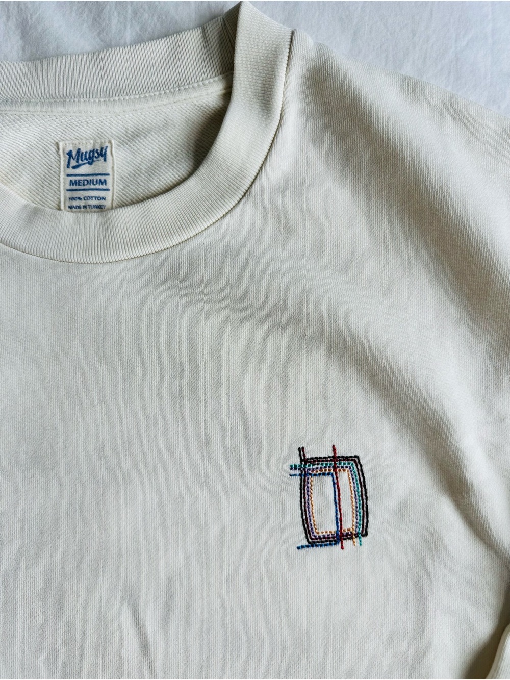 Mugsy Cream Embroidered Crewneck Sweatshirt